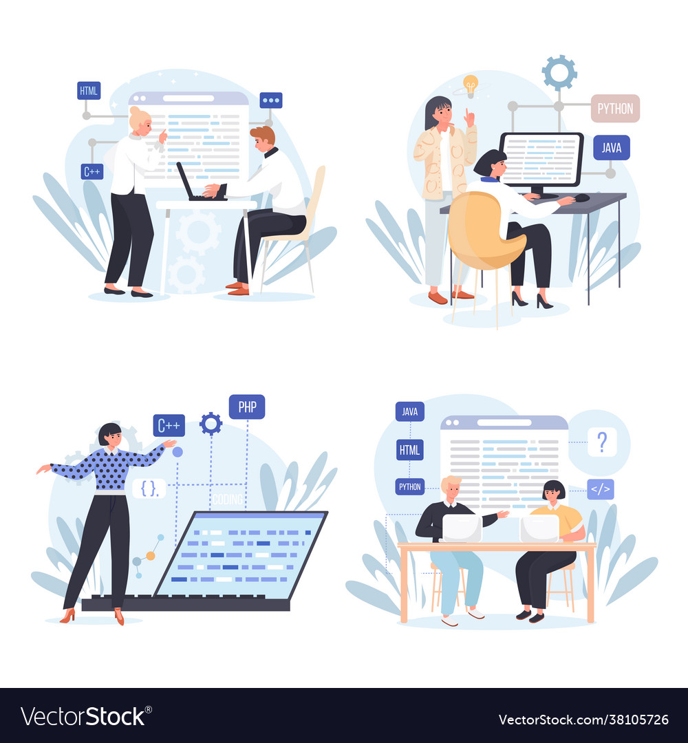 Programming company concept scenes set vector image Programming company concept scenes set