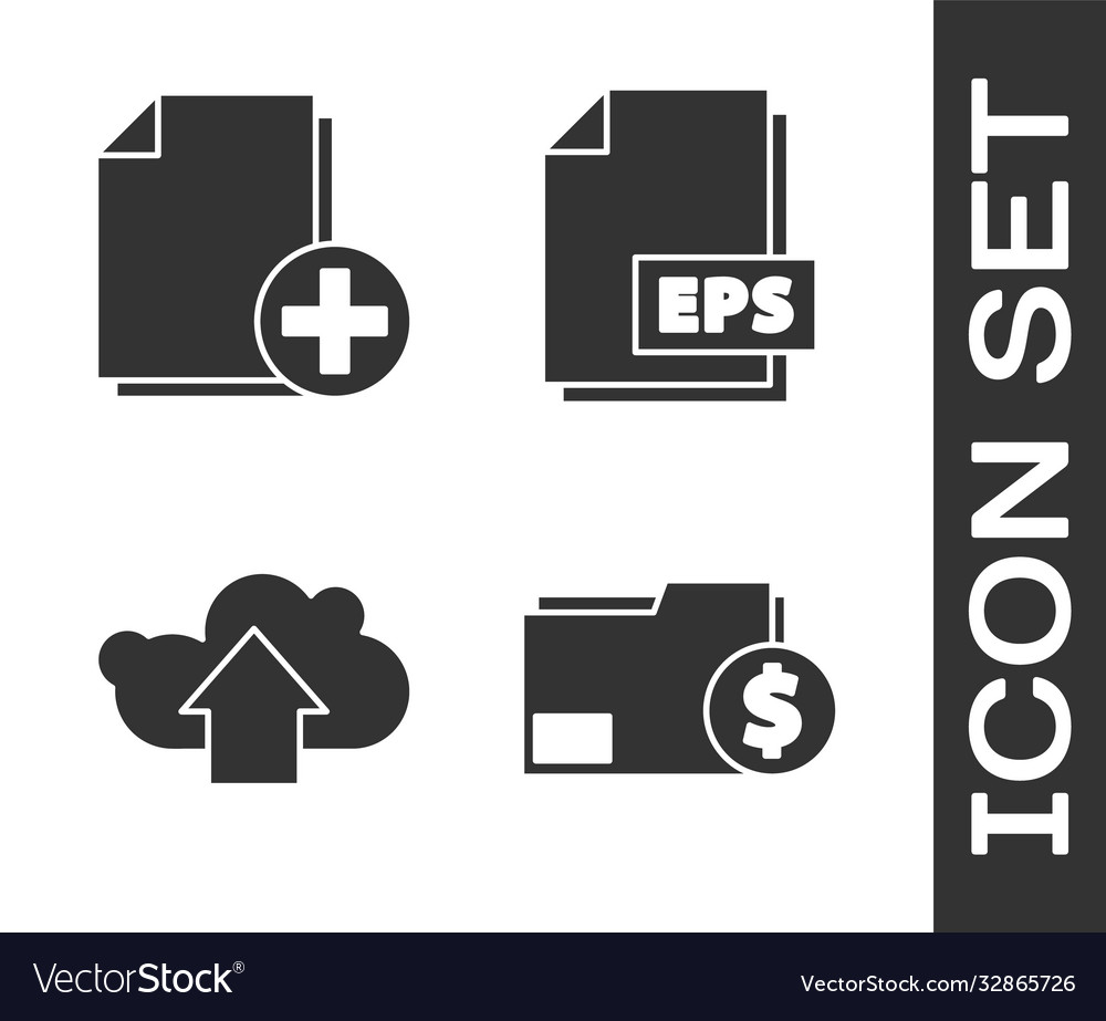 Set finance document folder add new file cloud vector image Set finance document folder add new file cloud
