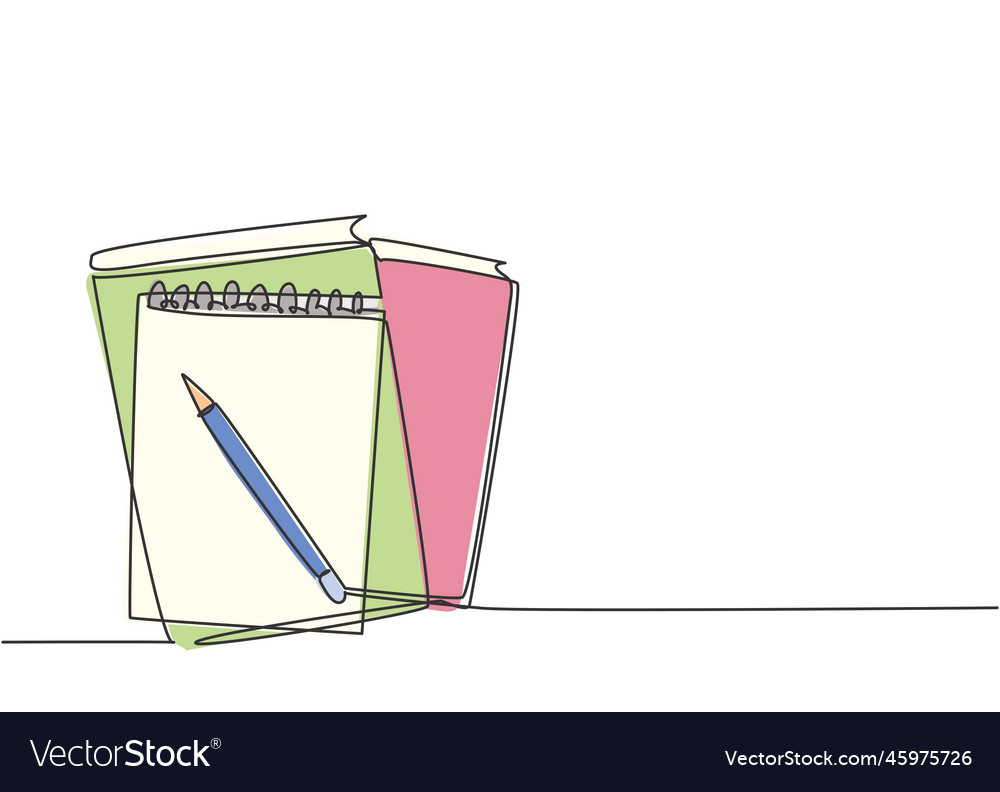 Single continuous line drawing of notebook vector image Single continuous line drawing of notebook