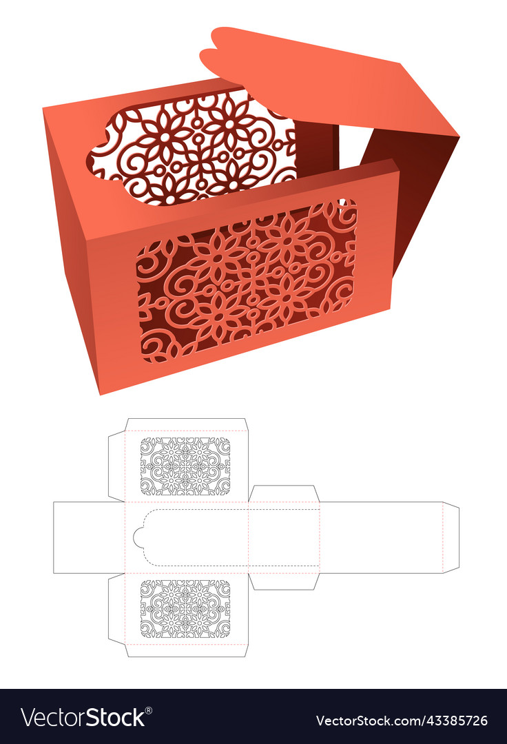 Zipping rectangular box with stenciled pattern