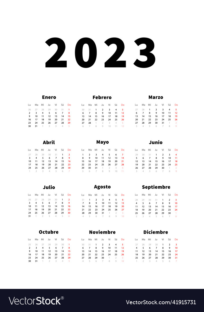 2023 year simple vertical calendar in spanish Vector Image