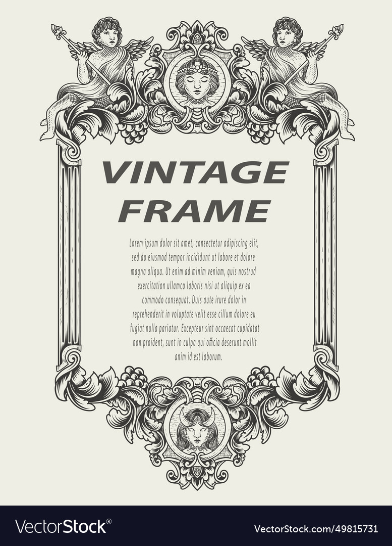 Antique engraving frame monochrome style vector image Antique engraving frame monochrome style