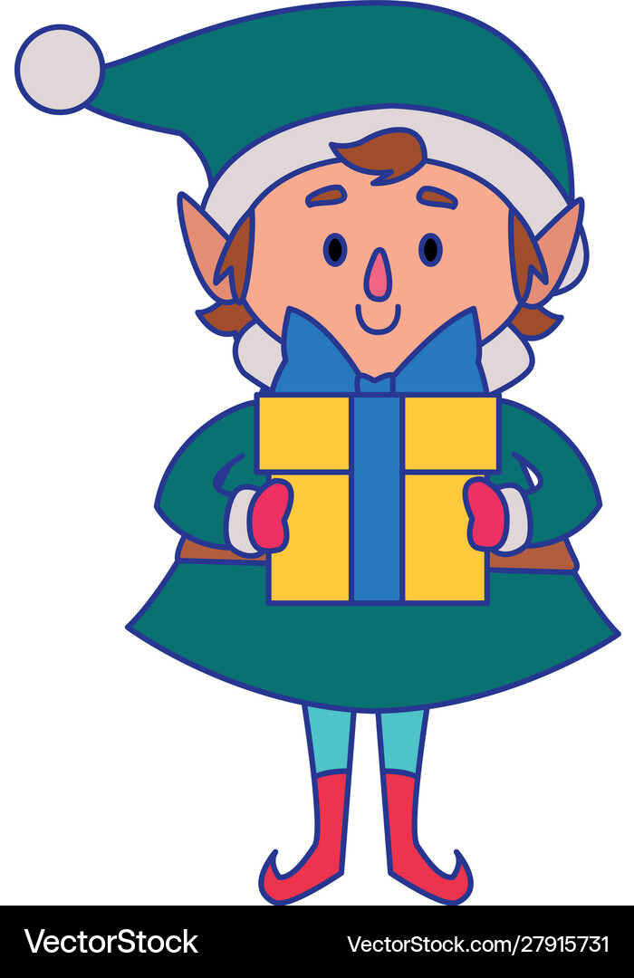 Christmas elf holding a gift box Royalty Free Vector Image