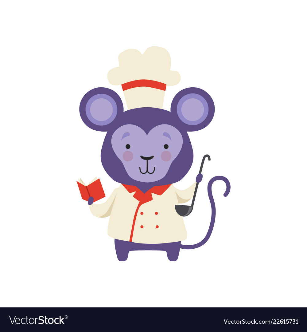 Cute monkey in chef uniform holding book Vector Image