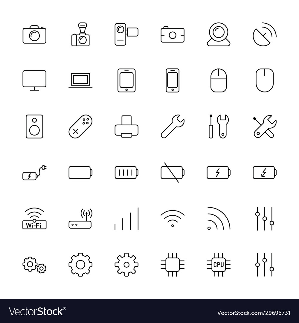 Electronic device icons set on white background