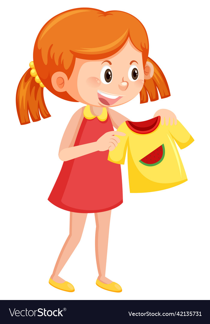 Happy girl holding a shirt Royalty Free Vector Image