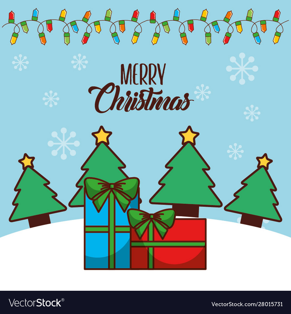 Happy Merry Christmas Card With Pine Tree Vector Image 7909