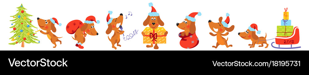 Horizontal Banner With Christmas Dogs Royalty Free Vector