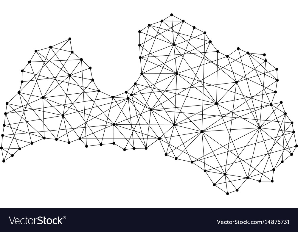 Map of latvia from polygonal black lines and dots
