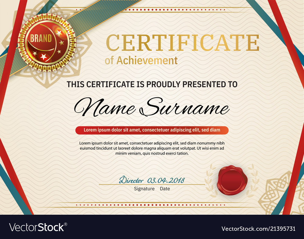 Official Retro Certificate With Red Gold Design Vector Image