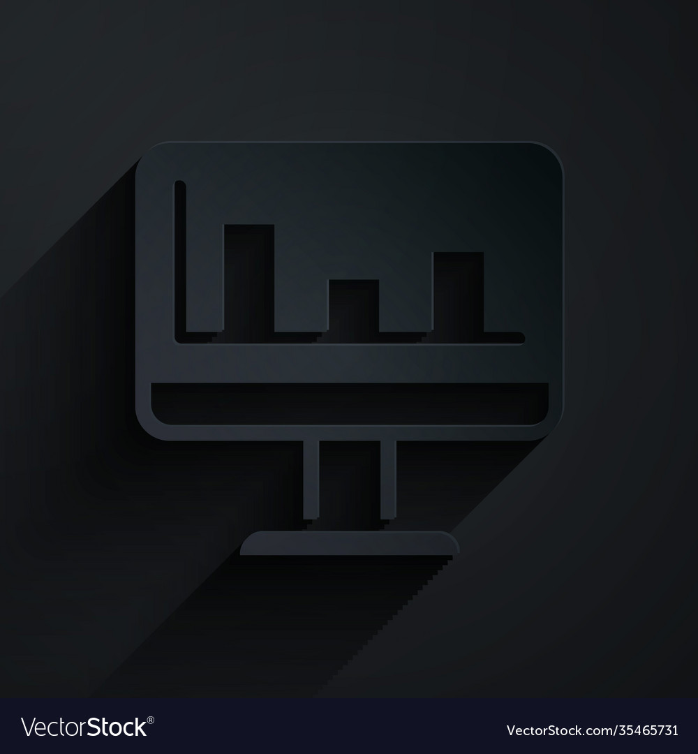 Paper cut computer monitor with graph chart icon vector image Paper cut computer monitor with graph chart icon