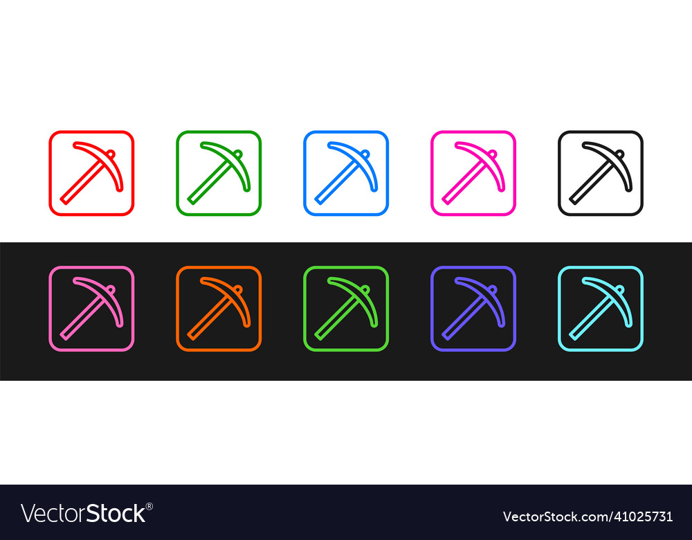 Set Line Pickaxe Ikone isoliert auf schwarz und weiß vector image Set Line Pickaxe Ikone isoliert auf schwarz und weiß