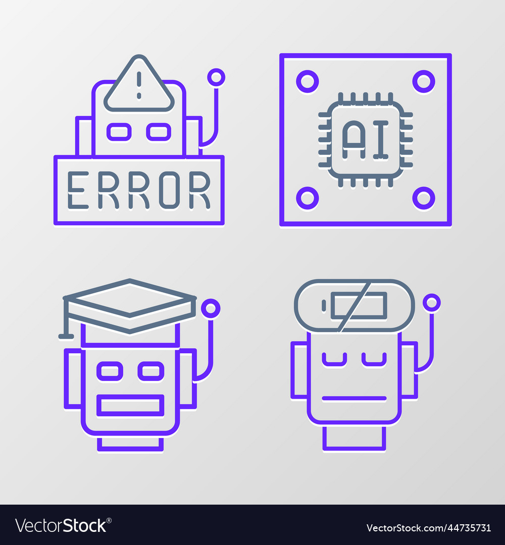 Set line robot low battery charge processor Vector Image Set line robot low battery charge processor