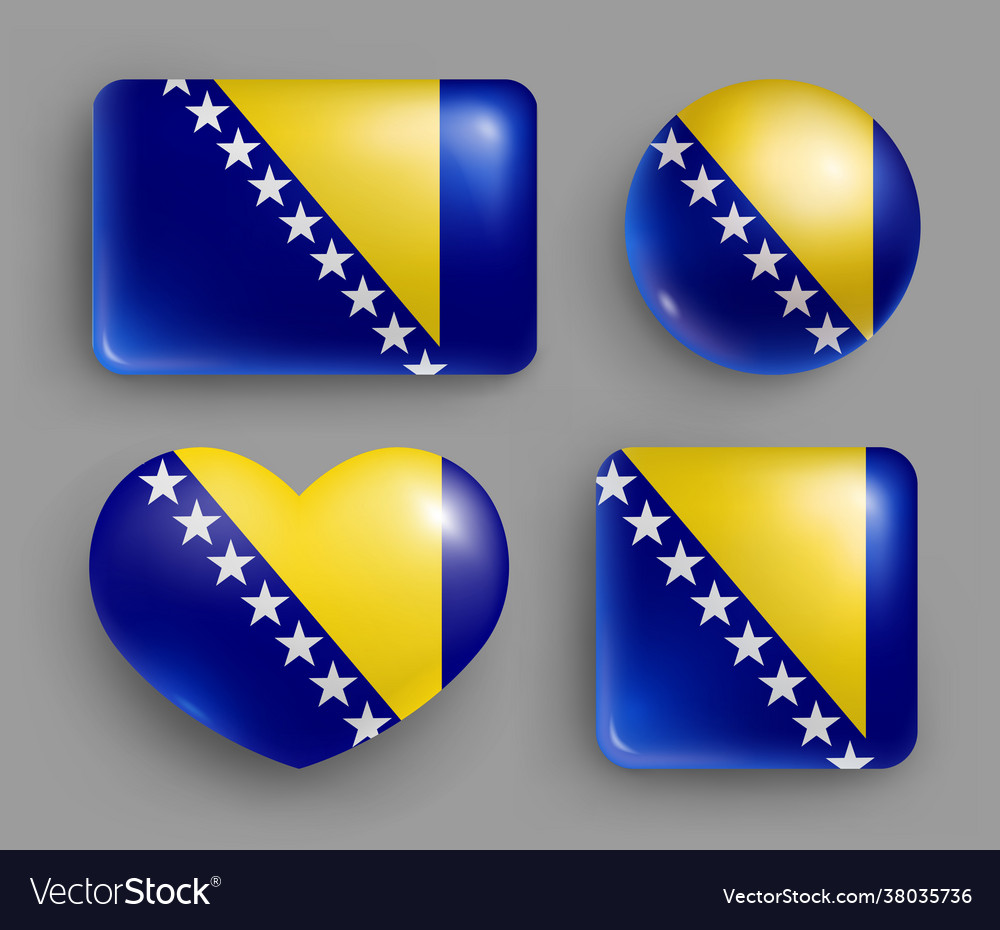 Buttons bosnia und herzegovina country flag set