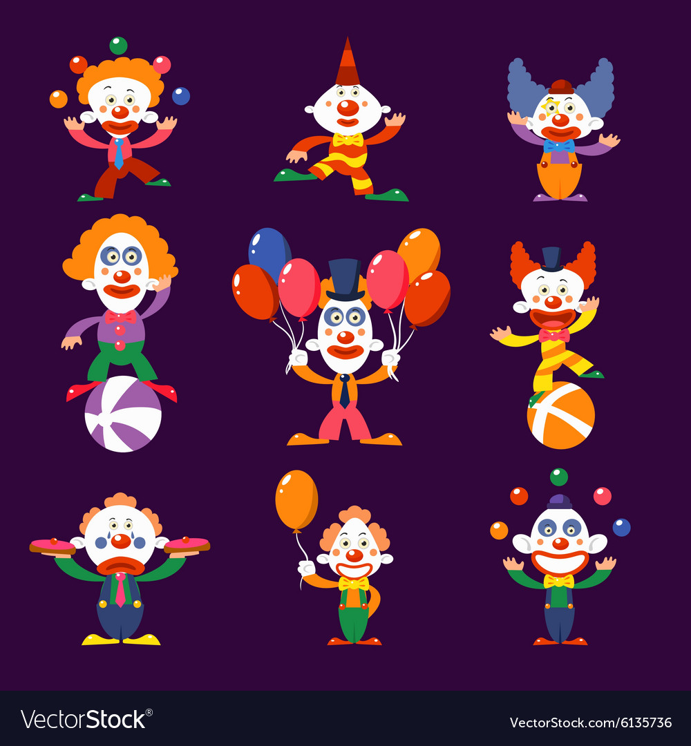 Colourful Clowns Set Royalty Free Vector Image