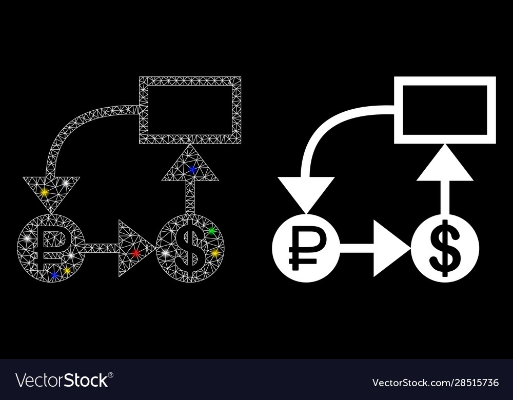 Flare mesh network rouble and dollar scheme icon vector image Flare mesh network rouble and dollar scheme icon