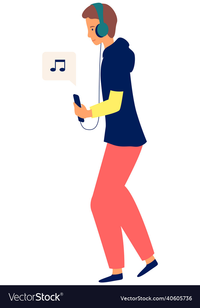 Man listening music using mobile phone guy vector image Man listening music using mobile phone guy