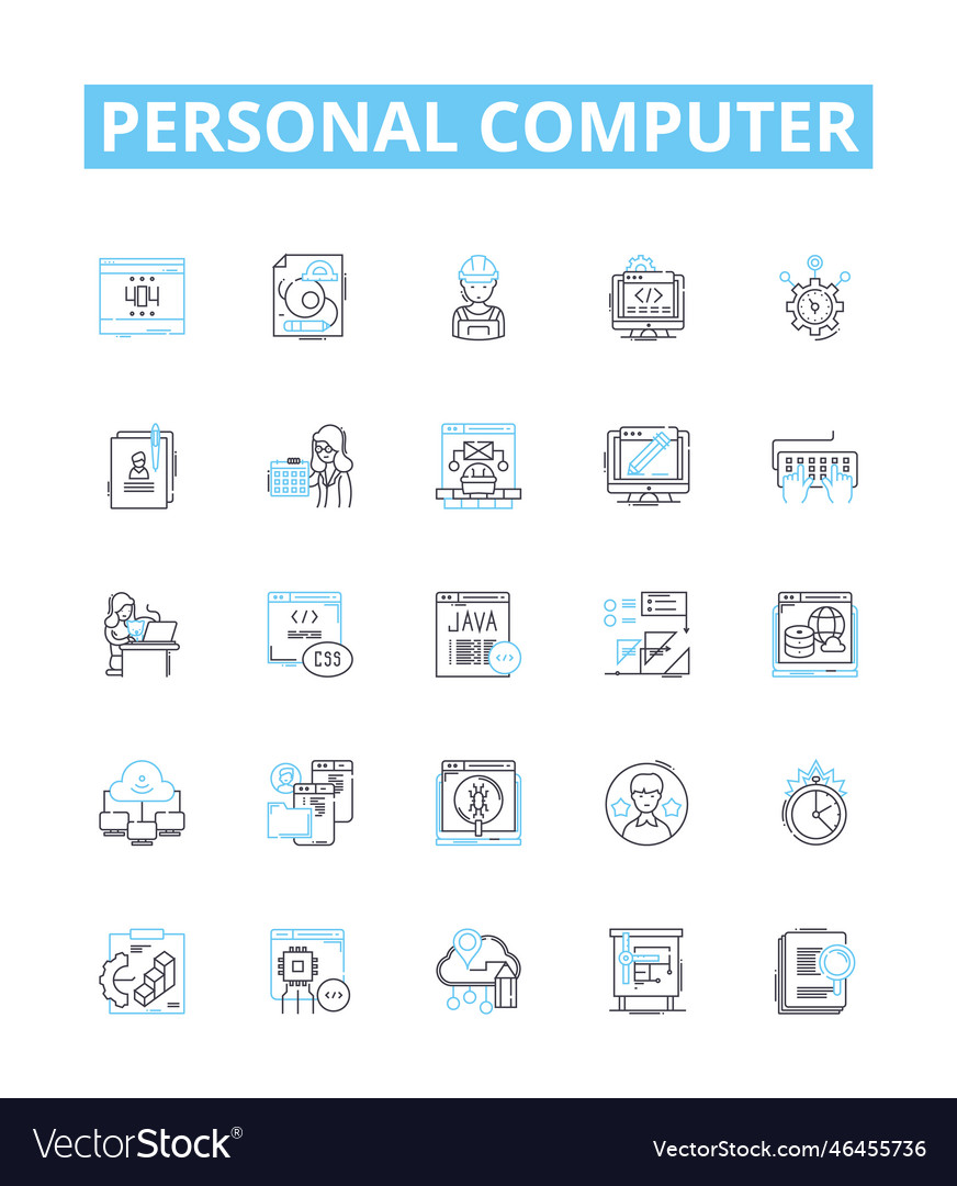 Personal computer line icons set pc