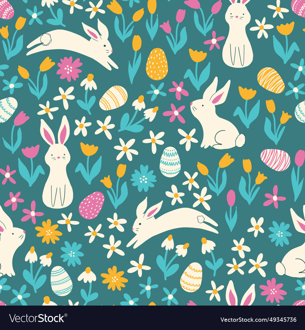 Seamless pattern with cute easter bunnies