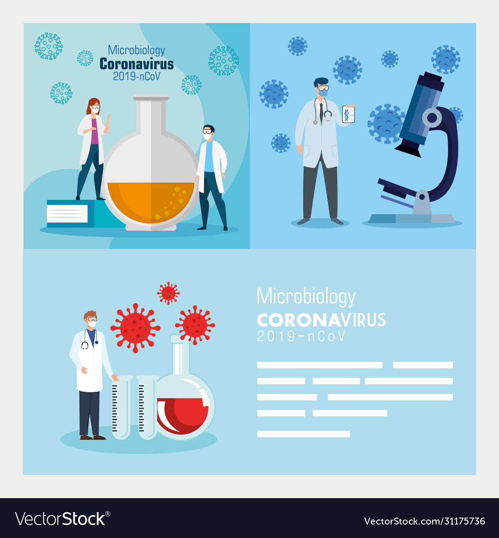 Set poster microbiology for covid19 19 Royalty Free Vector