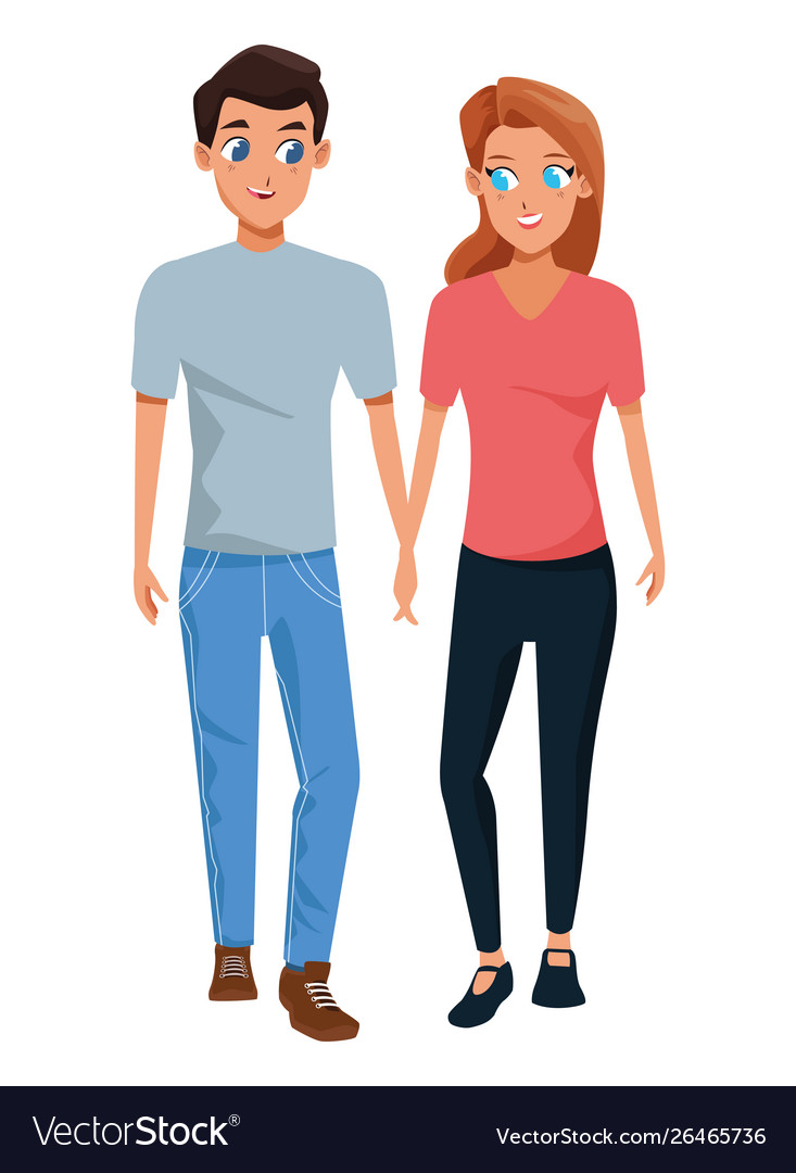 Young couple smiiling and walking cartoon Vector Image