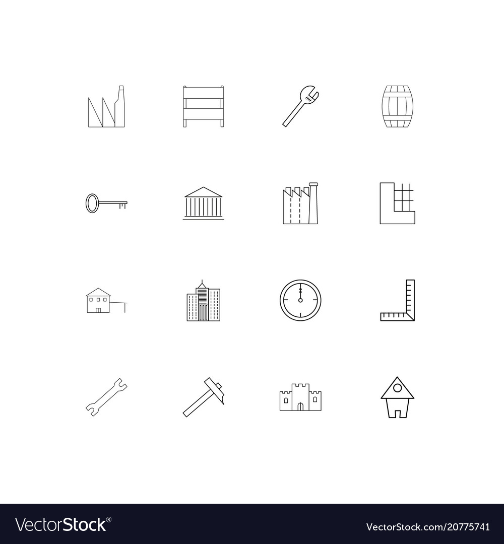 Buildings and constructions linear thin icons set