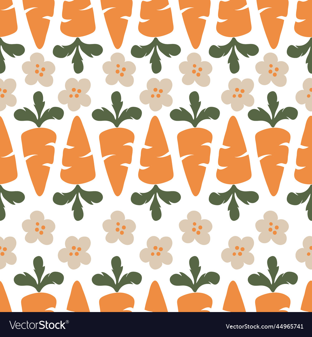 Carrots and flowers seamless pattern