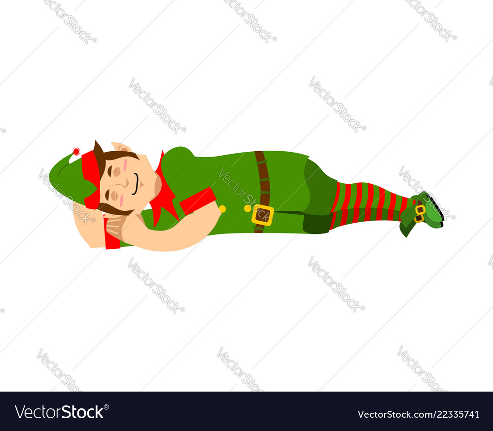 Elf sleeps isolated santa claus helper asleep Vector Image