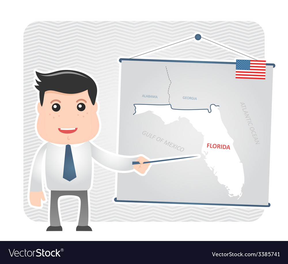 Mann mit einem Zeiger zeigt auf die Karte von florida