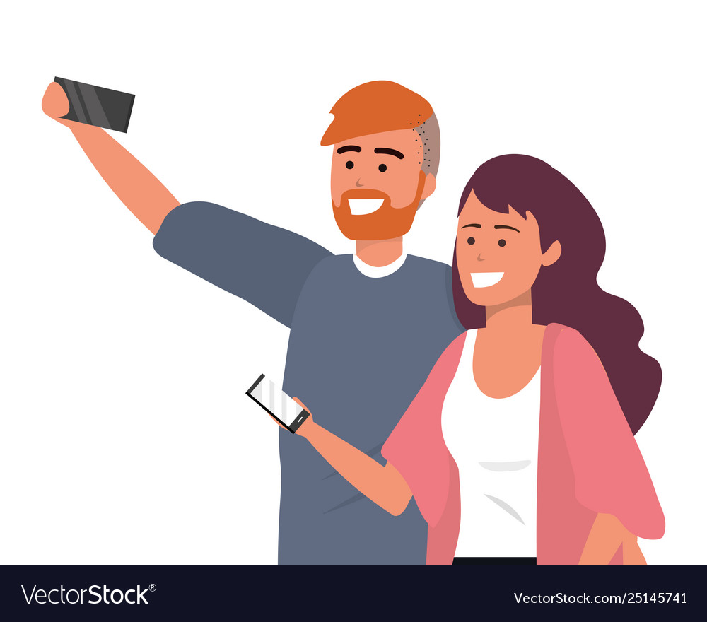 Millennial couple date selfie Royalty Free Vector Image