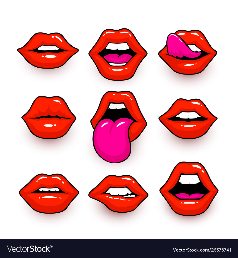 Red lips a collection different shapes Royalty Free Vector