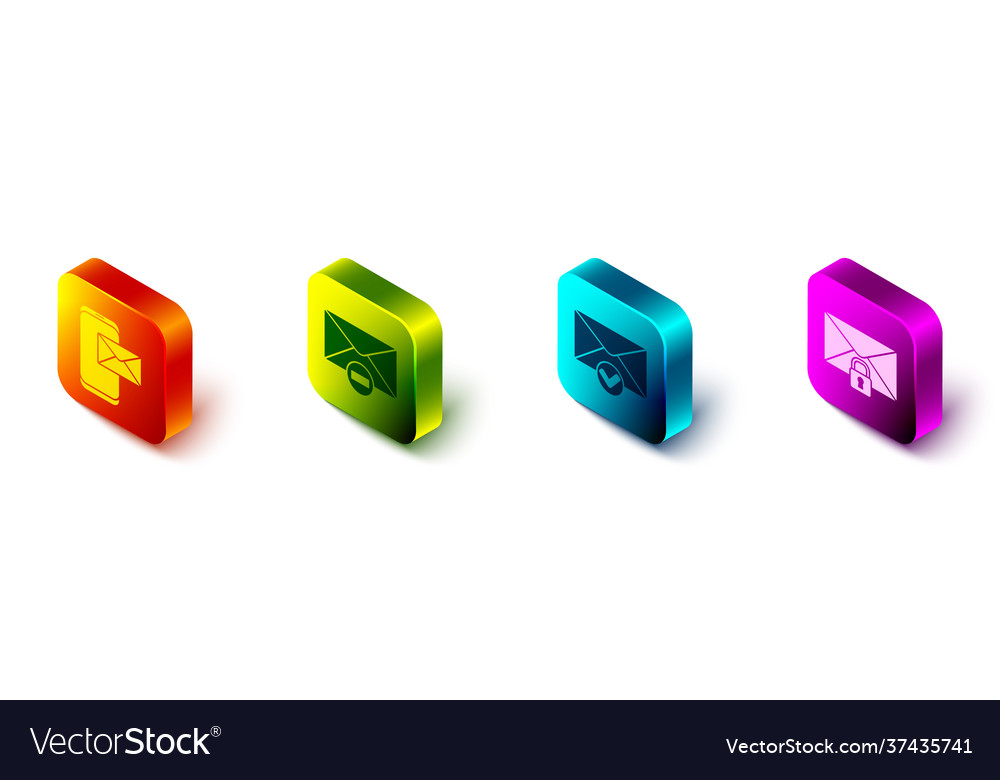 Set isometric mobile and envelope delete vector image Set isometric mobile and envelope delete