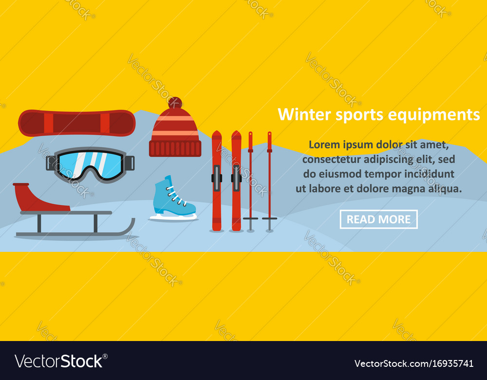 Winter sports equipments banner horizontal concept