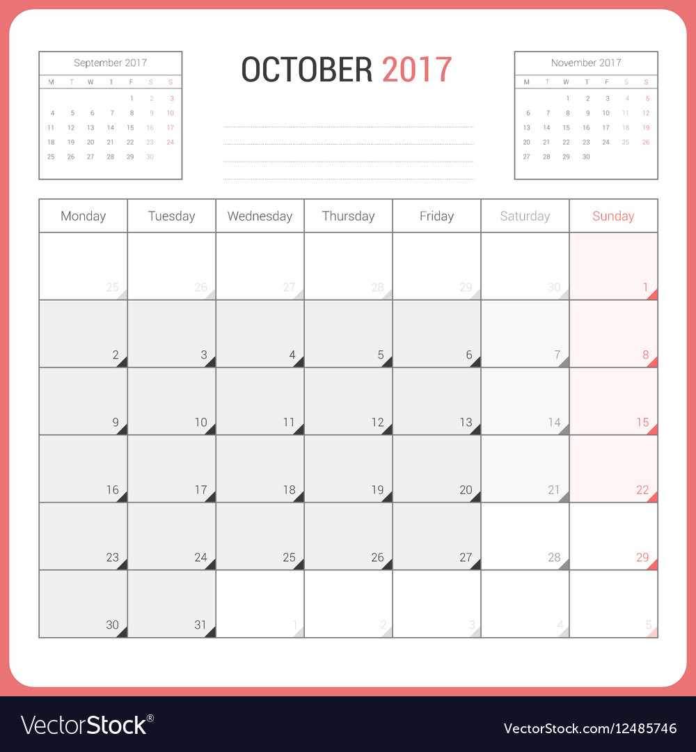 Calendar planner for october 2017