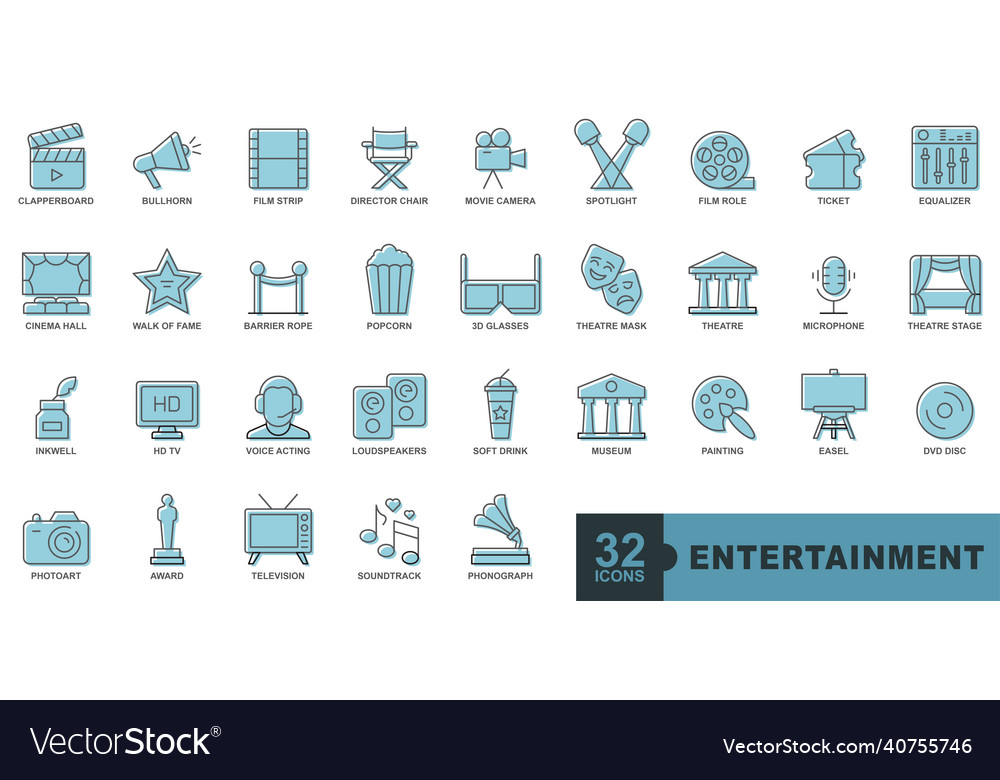 Entertainment icons set on white background