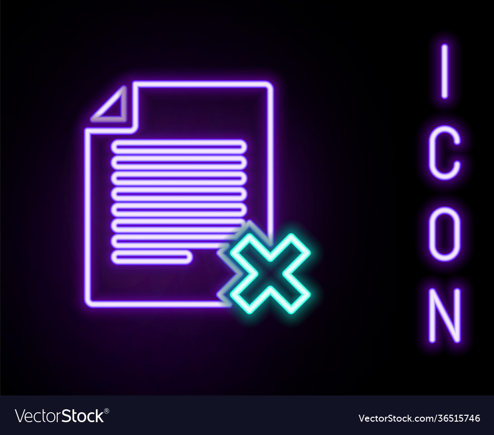 Glowing neon line delete file document icon Vector Image Glowing neon line delete file document icon