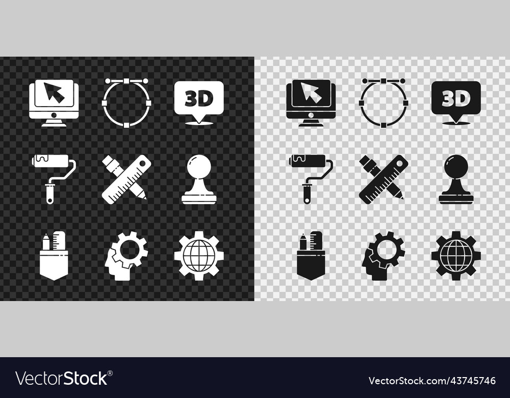 Set computer monitor and cursor circle vector image Set computer monitor and cursor circle