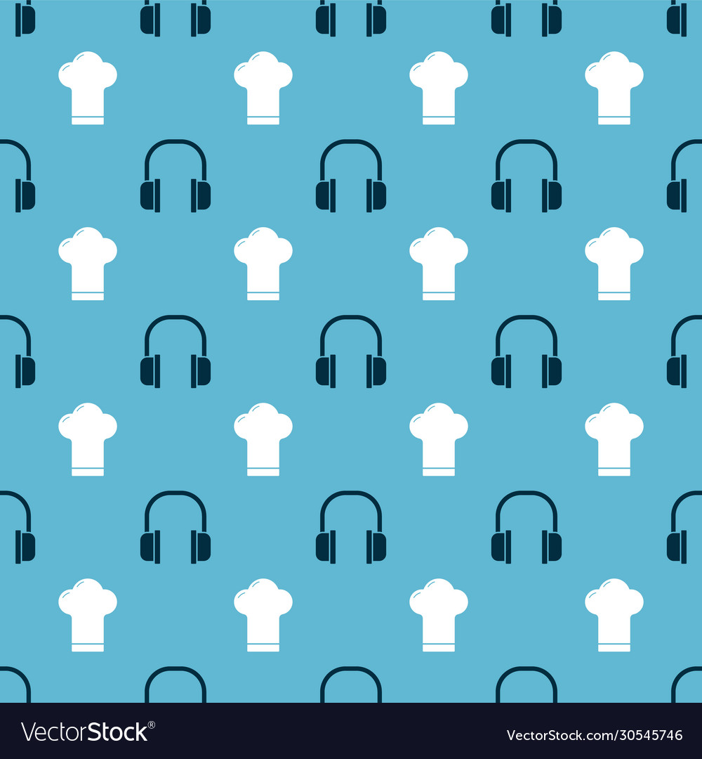 Set headphones and chef hat on seamless pattern