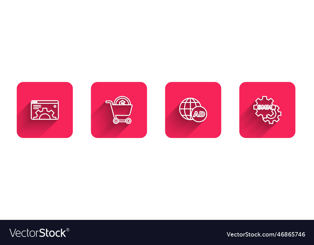 Set line browser setting shopping cart and dollar vector image Set line browser setting shopping cart and dollar