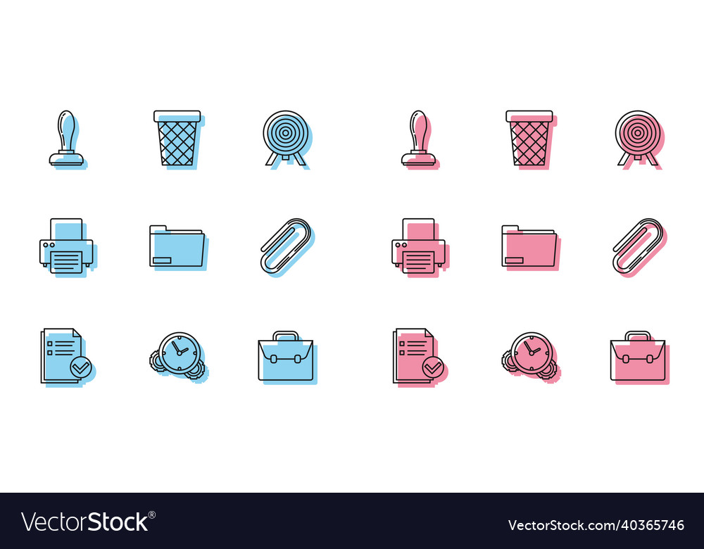 Set line document and check mark time management vector image Set line document and check mark time management