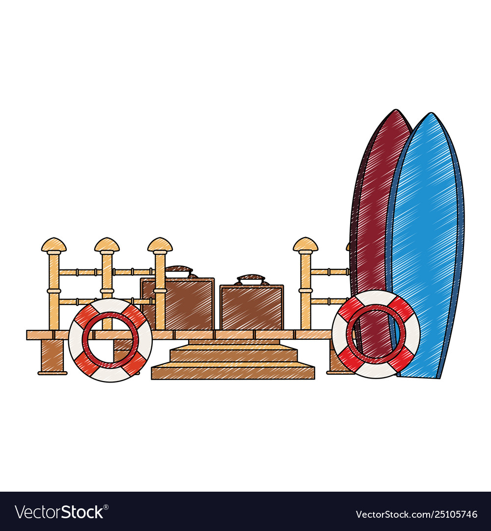 Surf tables and float with suitcase scribble