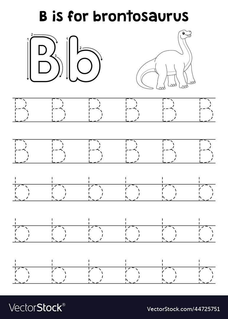 Brontosaurus dino tracing letter abc coloring b Vector Image