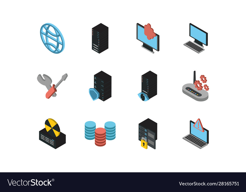 Bundle data server set icons vector image Bundle data server set icons