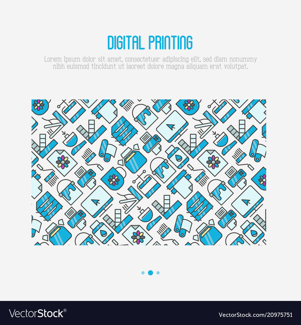 Digital printing concept with thin line icons vector image Digital printing concept with thin line icons