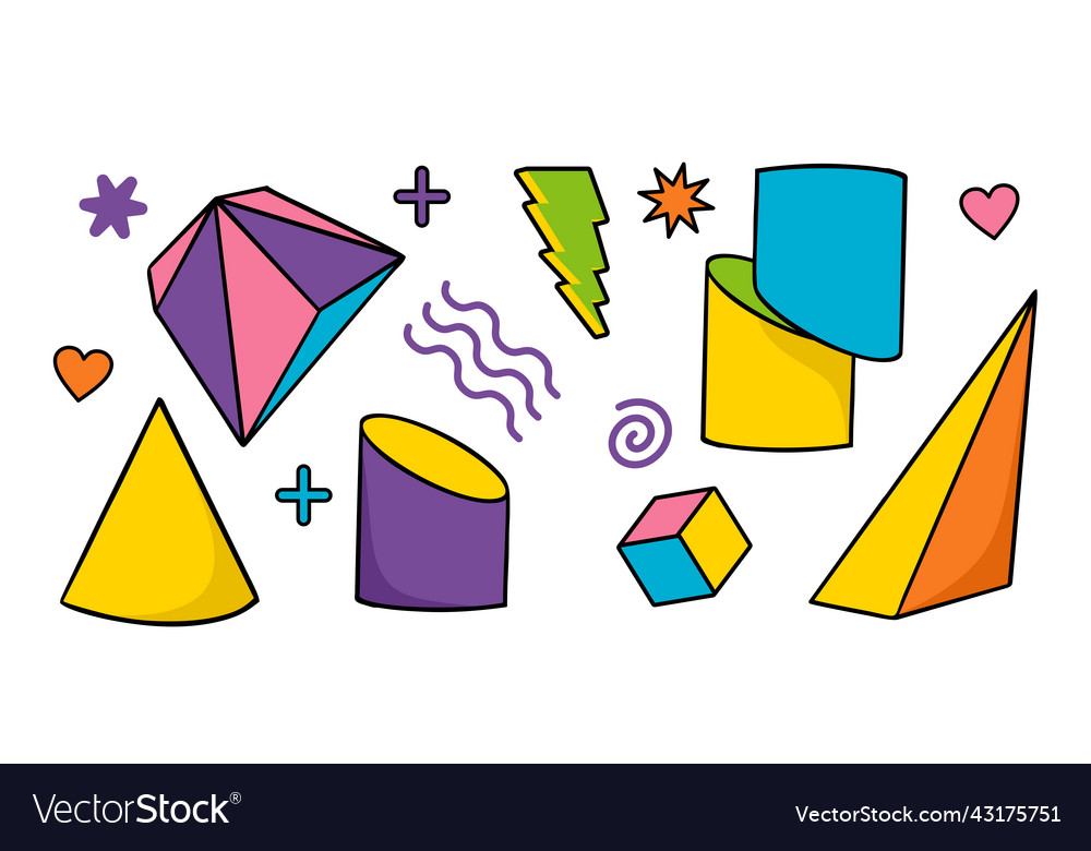 Geometric shapes set cartoon shapes Royalty Free Vector