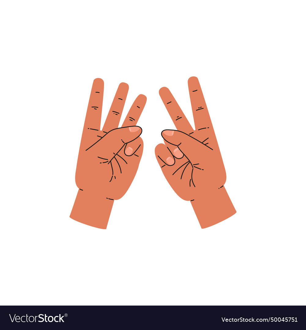 Human hands showing two and three fingers flat