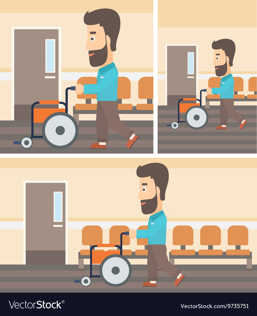 Man pushing wheelchair Royalty Free Vector Image