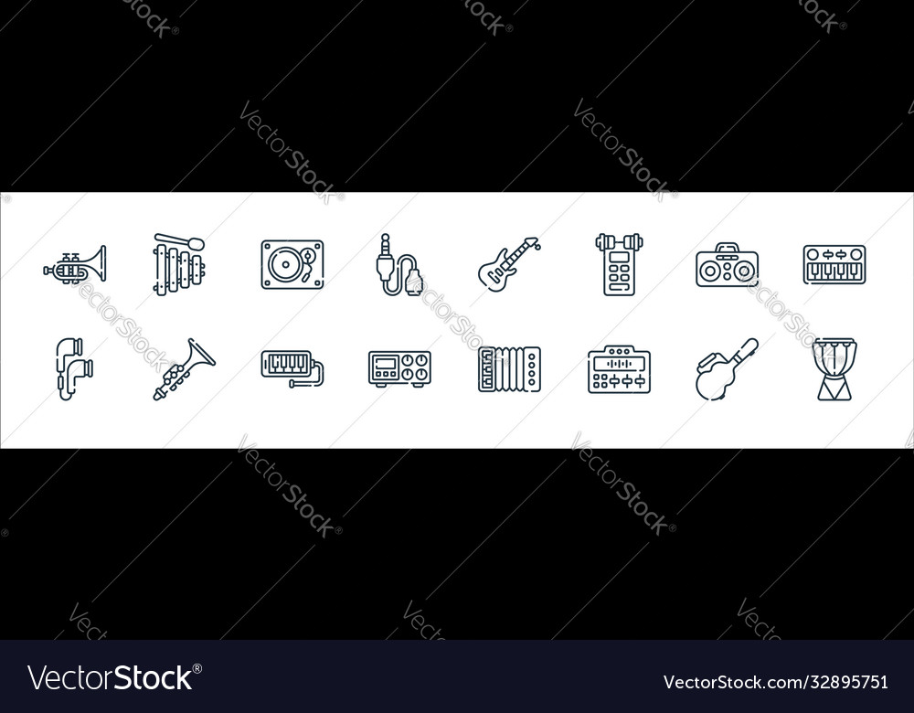 Music line icons linear set quality vector image Music line icons linear set quality