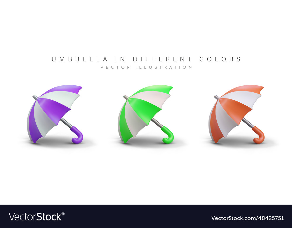 Set of 3d opened umbrellas on white background vector image Set of 3d opened umbrellas on white background