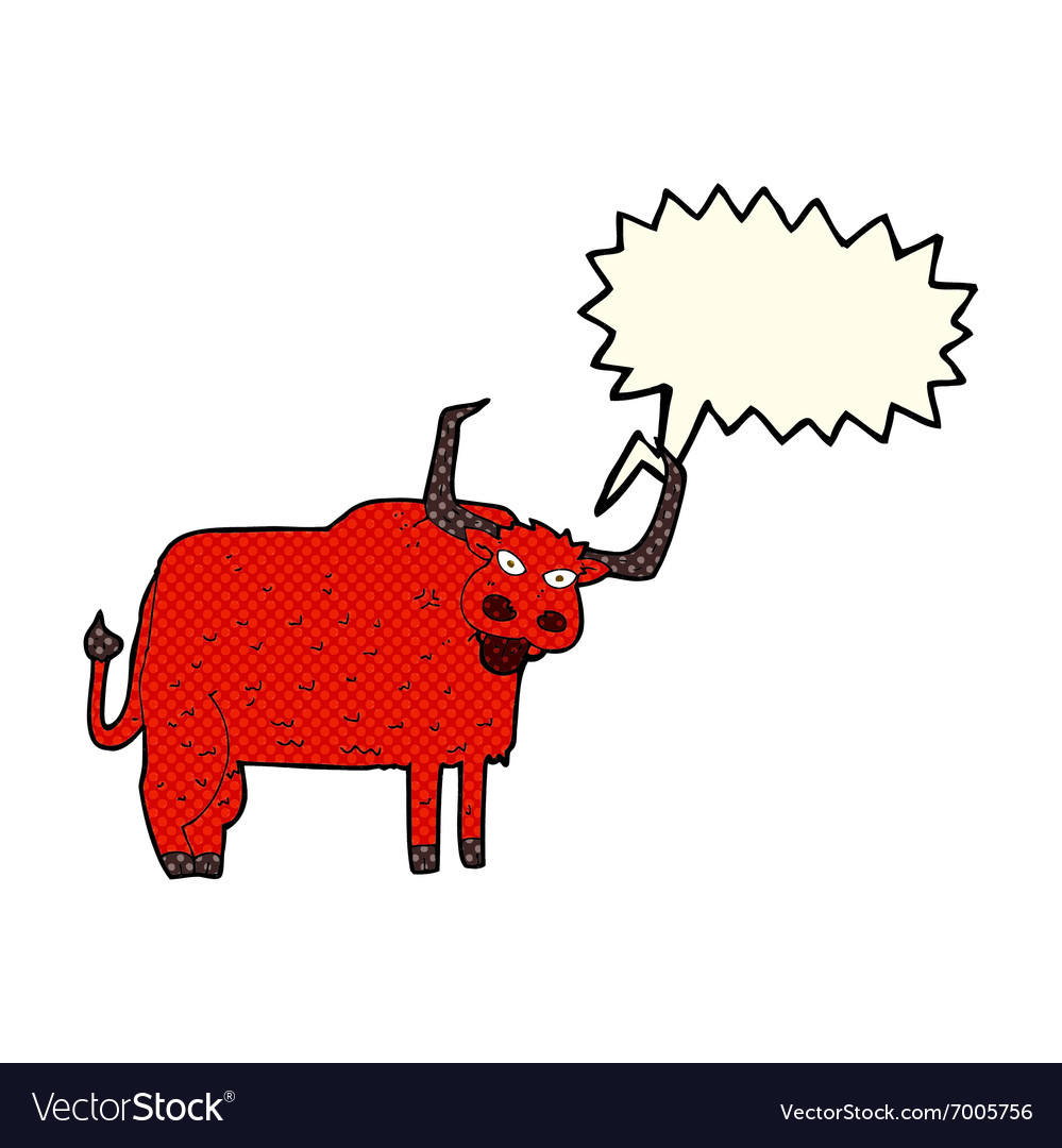 Cartoon hairy cow with speech bubble Royalty Free Vector